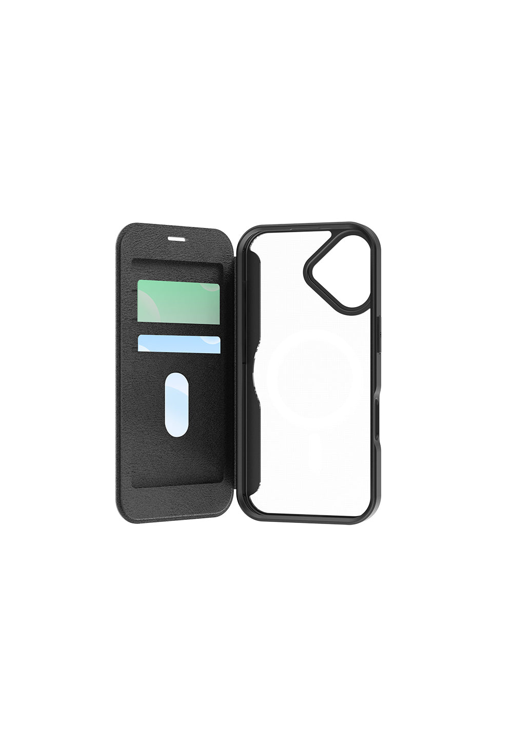 Apple iPhone 17 Kılıf M-Safe Şarj Özellikli Raptic Air Folio Şeffaf Kartlıklı Kapaklı Kılıf