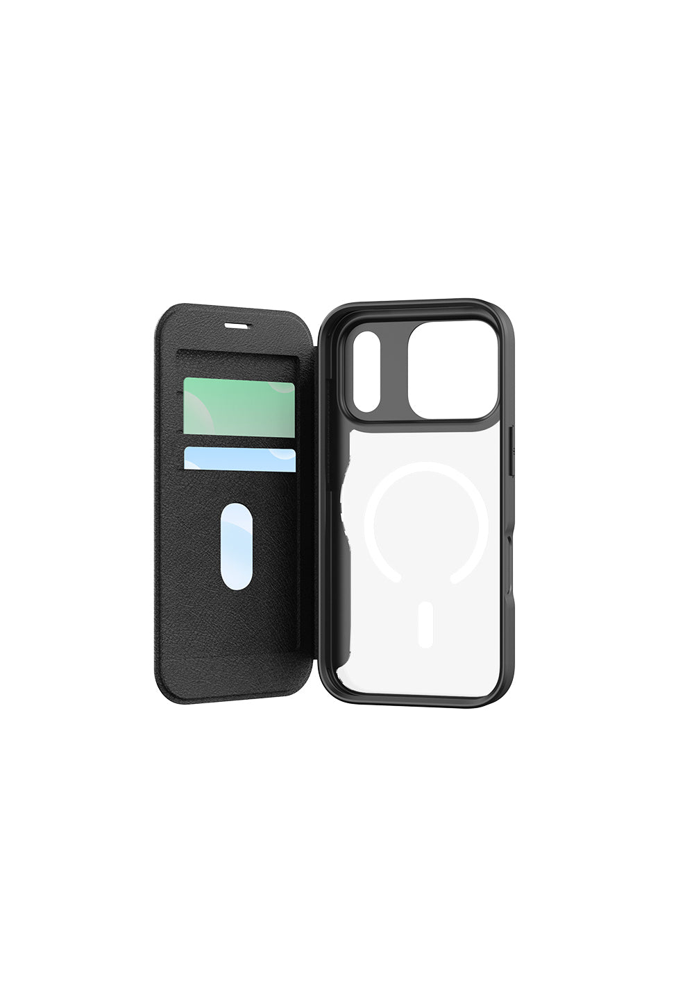 Apple iPhone 17 Pro Max Kılıf M-Safe Şarj Özellikli Raptic Air Folio Şeffaf Kartlıklı Kapaklı Kılıf