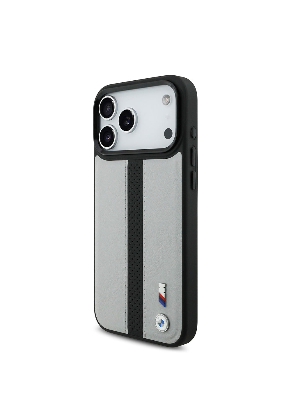 Apple iPhone 17 Pro Kılıf BMW Orijinal Lisanslı Manyetik Şarj Uyumlu Deri Arka Yüzey Metal Logolu Delikli Şerit Tasarımlı Kapak