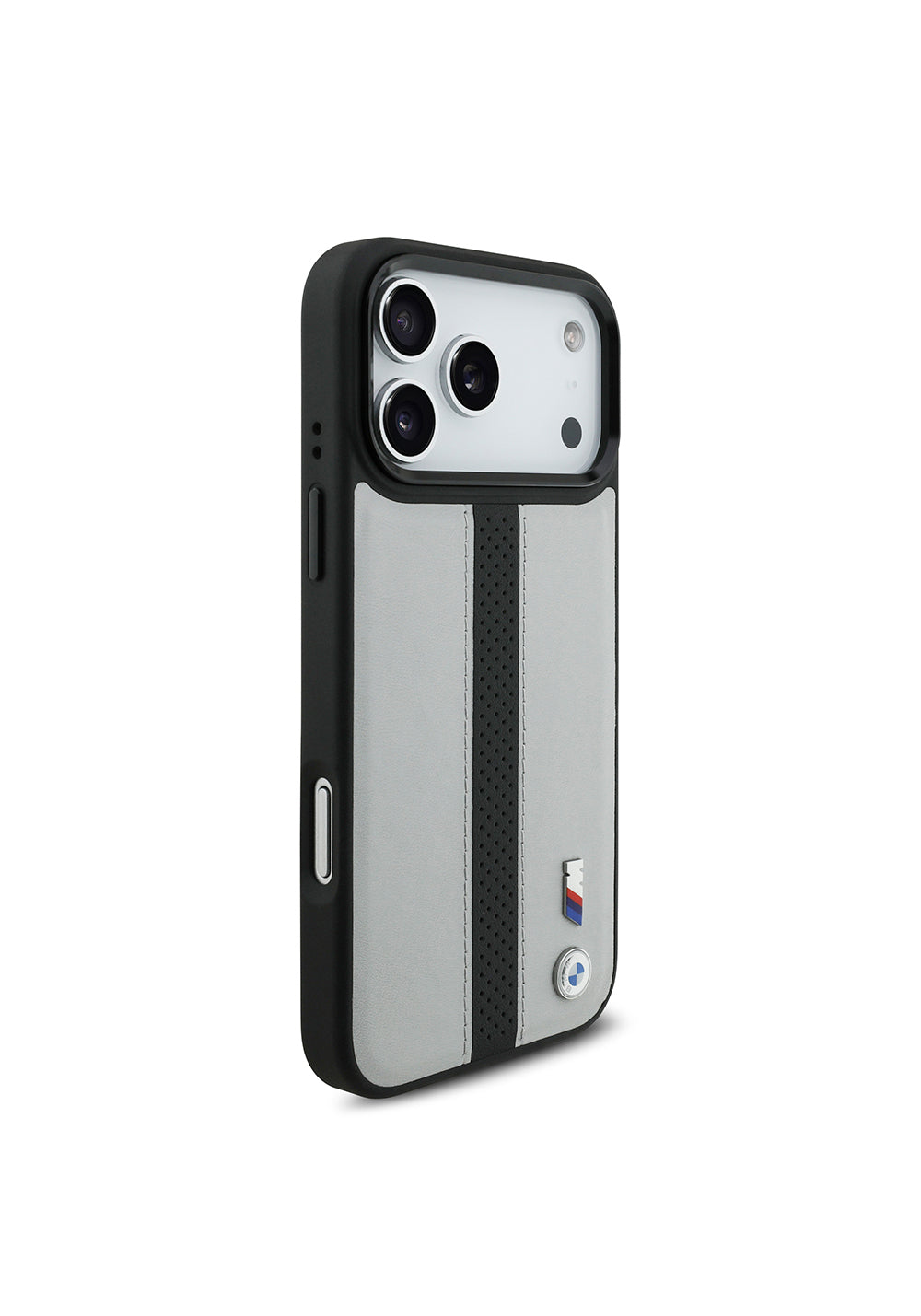 Apple iPhone 17 Pro Kılıf BMW Orijinal Lisanslı Manyetik Şarj Uyumlu Deri Arka Yüzey Metal Logolu Delikli Şerit Tasarımlı Kapak