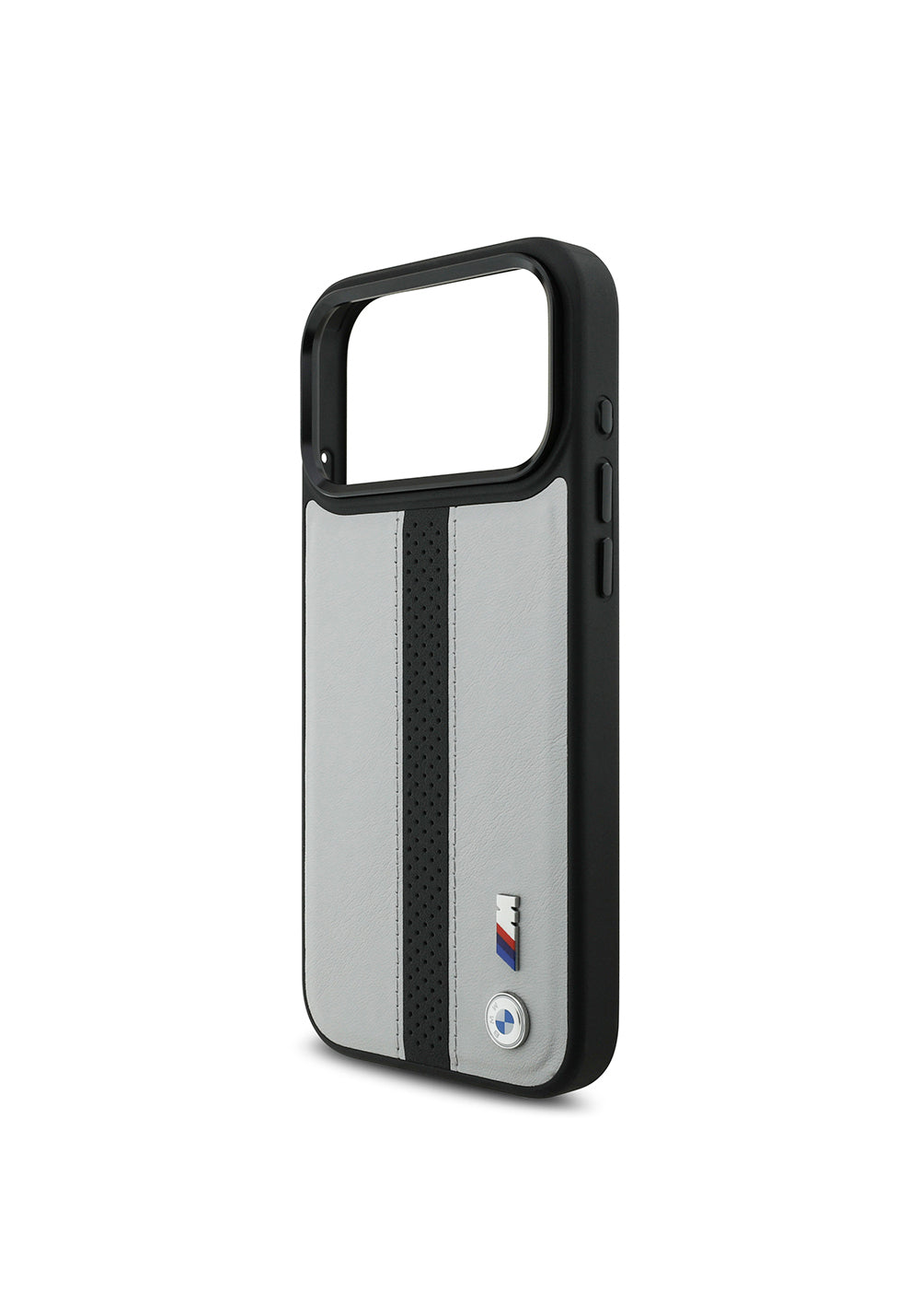 Apple iPhone 17 Pro Kılıf BMW Orijinal Lisanslı Manyetik Şarj Uyumlu Deri Arka Yüzey Metal Logolu Delikli Şerit Tasarımlı Kapak