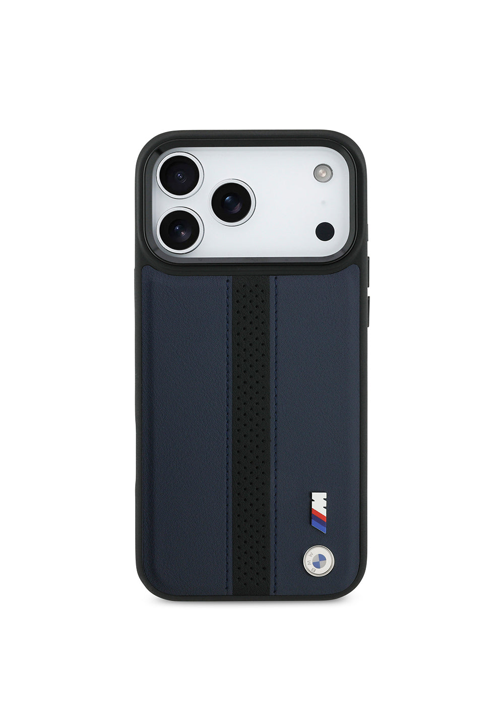 Apple iPhone 17 Pro Max Kılıf BMW Orijinal Lisanslı Manyetik Şarj Uyumlu Deri Arka Yüzey Metal Logolu Delikli Şerit Tasarımlı Kapak