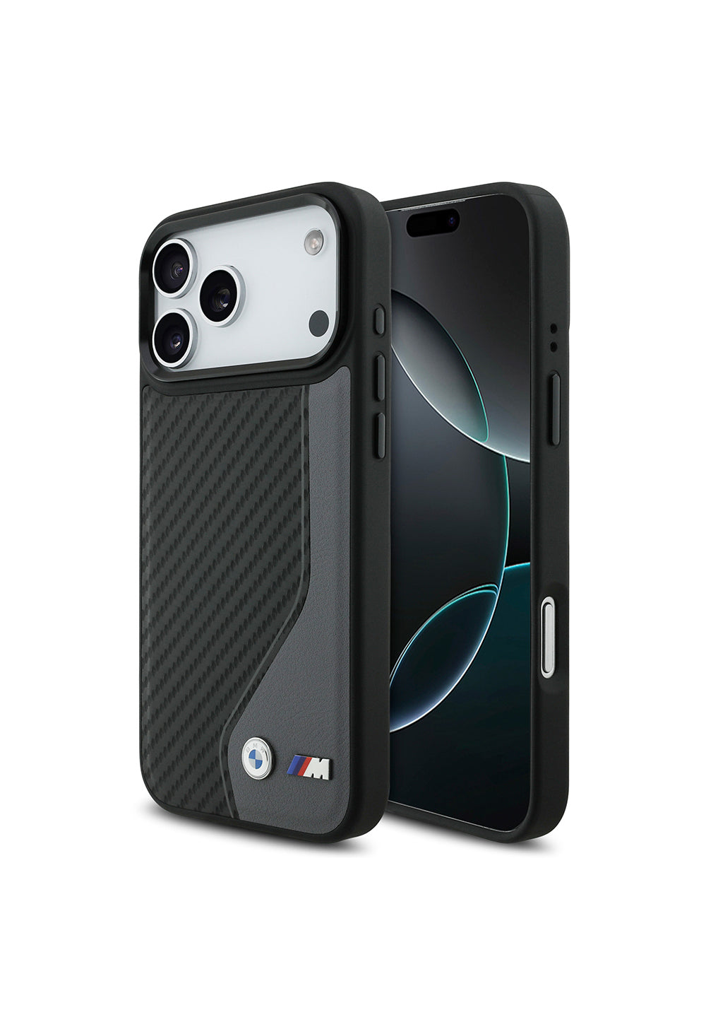 Apple iPhone 17 Pro Max Kılıf BMW Orijinal Lisanslı Manyetik Şarj Uyumlu Metal BMW ve M Logolu PU Karbon Tasarımlı Kapak