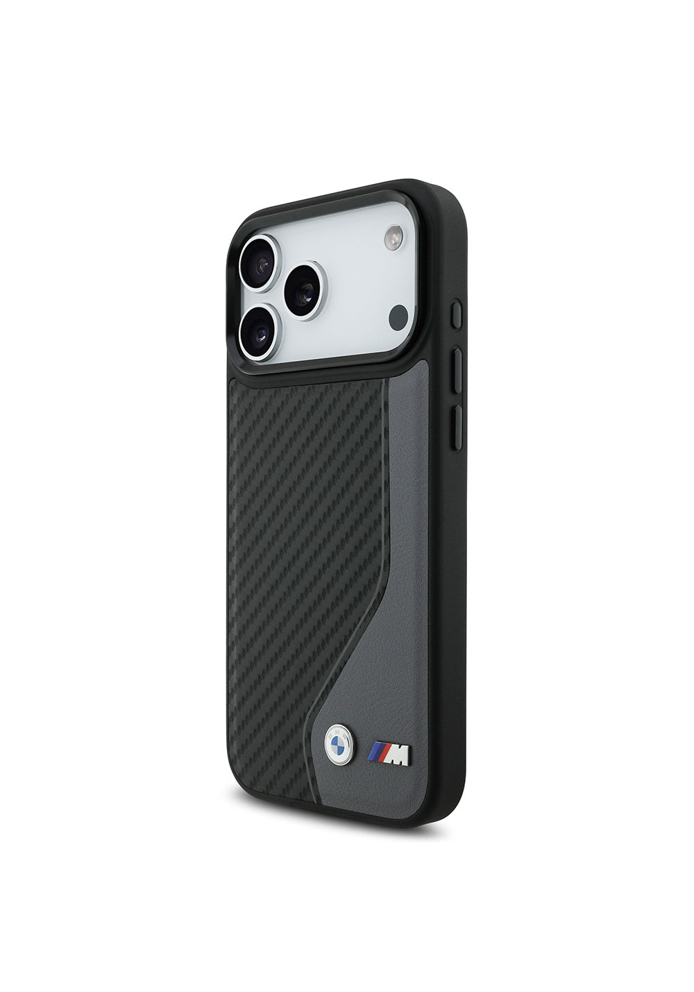 Apple iPhone 17 Pro Max Kılıf BMW Orijinal Lisanslı Manyetik Şarj Uyumlu Metal BMW ve M Logolu PU Karbon Tasarımlı Kapak