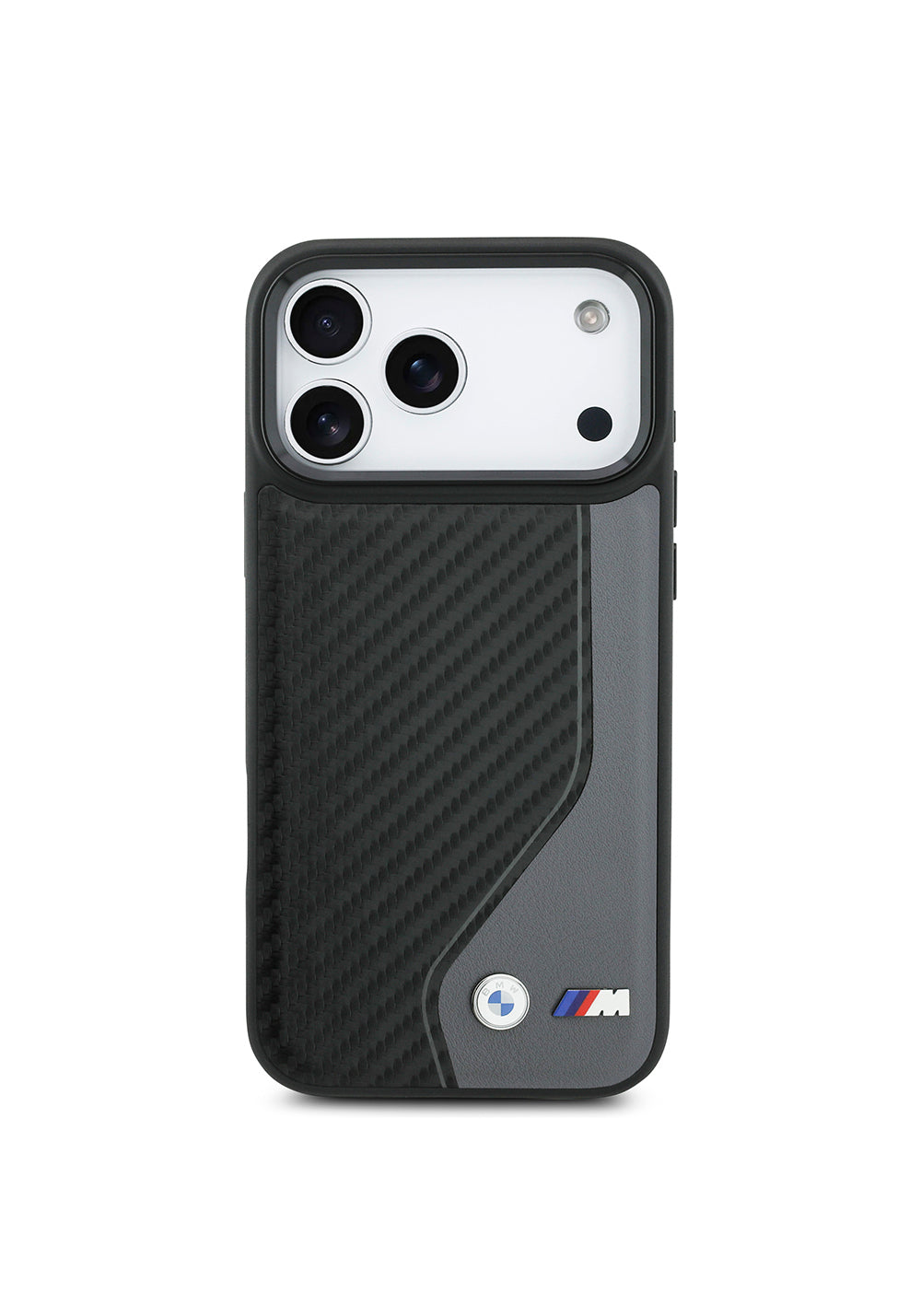 Apple iPhone 17 Pro Max Kılıf BMW Orijinal Lisanslı Manyetik Şarj Uyumlu Metal BMW ve M Logolu PU Karbon Tasarımlı Kapak