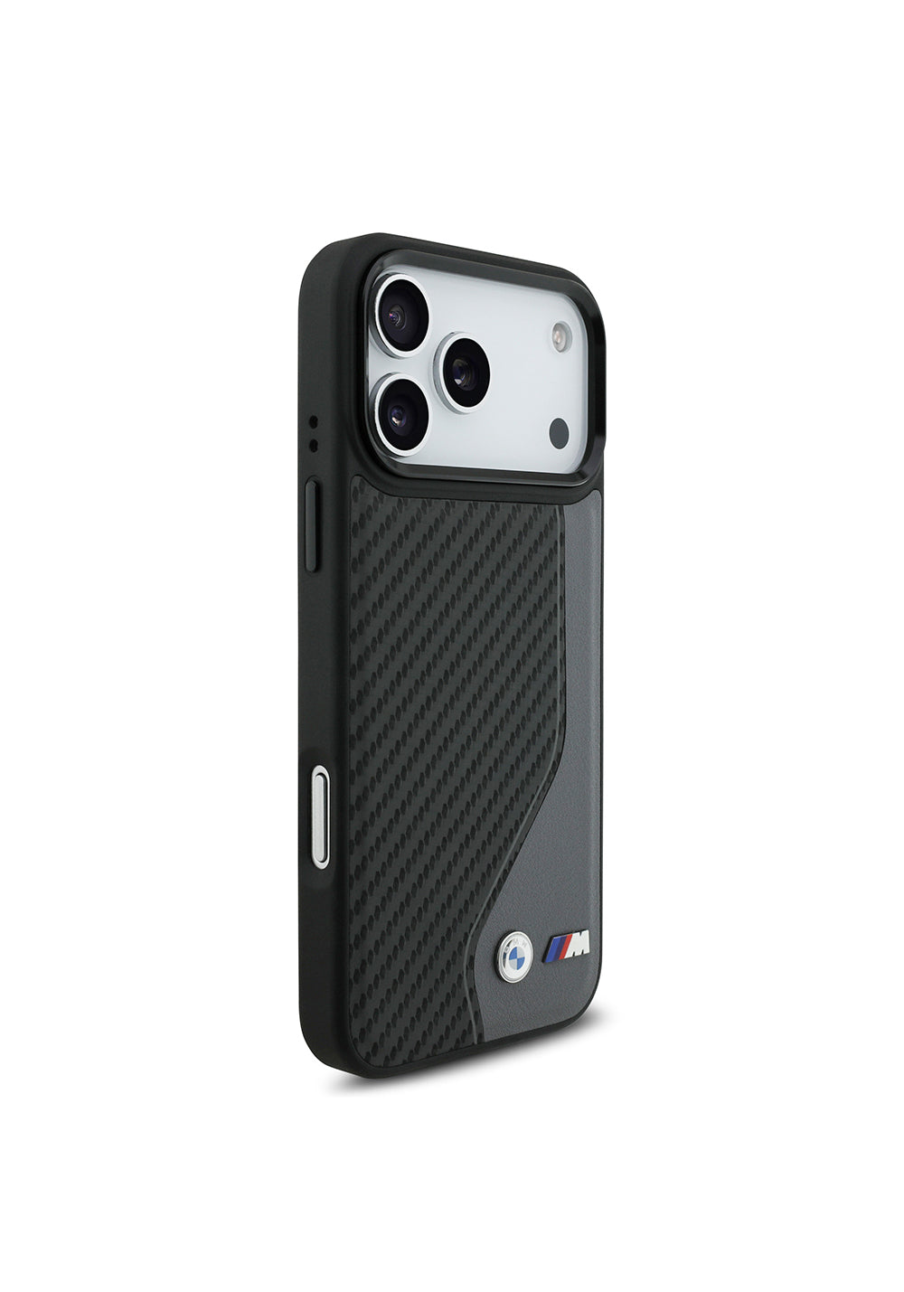 Apple iPhone 17 Pro Max Kılıf BMW Orijinal Lisanslı Manyetik Şarj Uyumlu Metal BMW ve M Logolu PU Karbon Tasarımlı Kapak