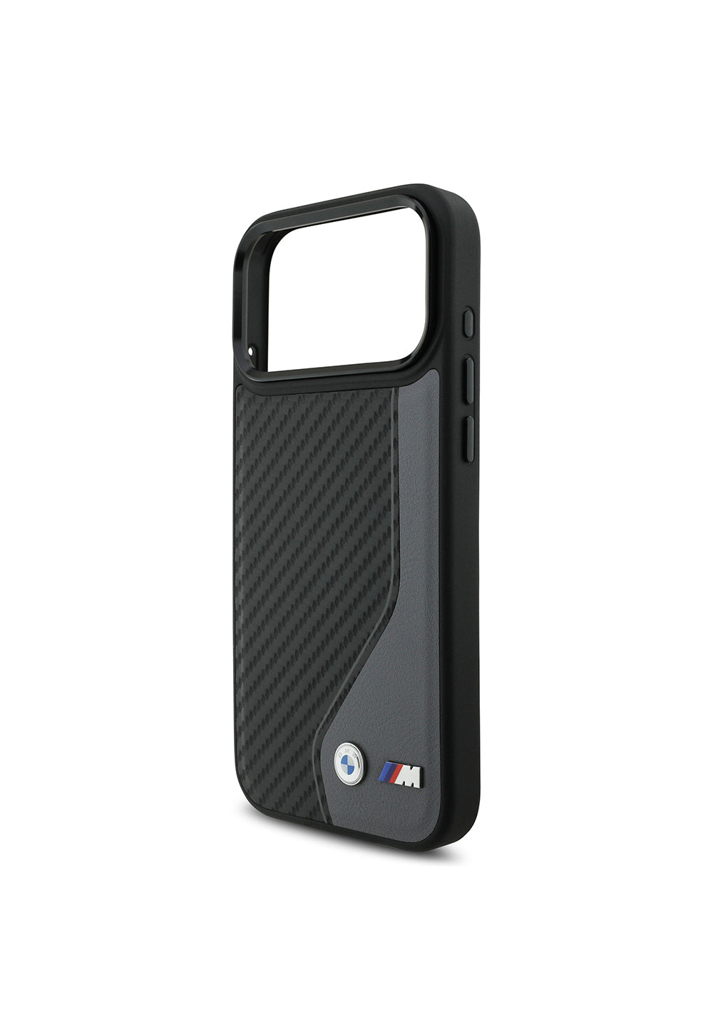 Apple iPhone 17 Pro Max Kılıf BMW Orijinal Lisanslı Manyetik Şarj Uyumlu Metal BMW ve M Logolu PU Karbon Tasarımlı Kapak