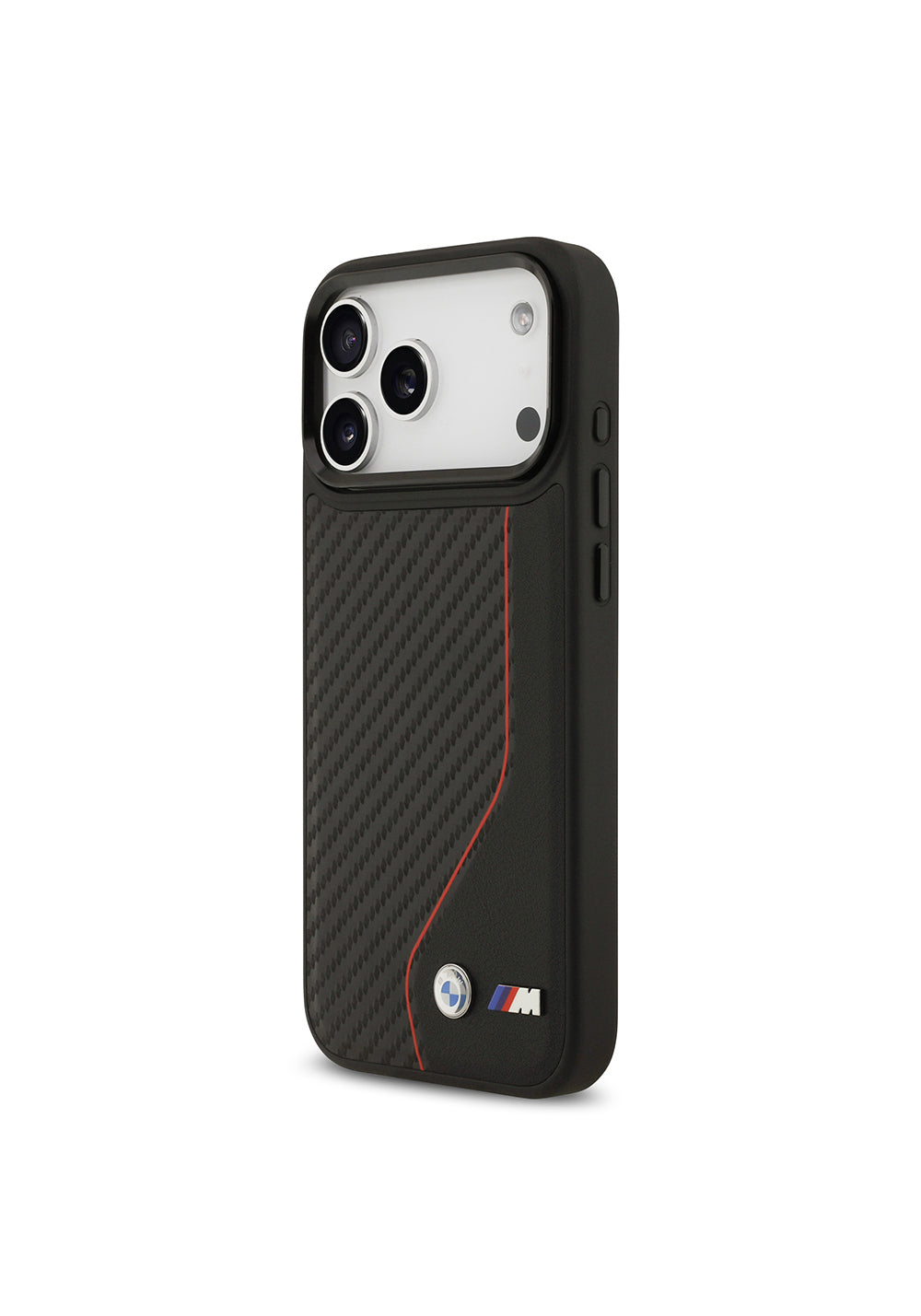 Apple iPhone 17 Pro Max Kılıf BMW Orijinal Lisanslı Manyetik Şarj Uyumlu Metal BMW ve M Logolu PU Karbon Tasarımlı Kapak