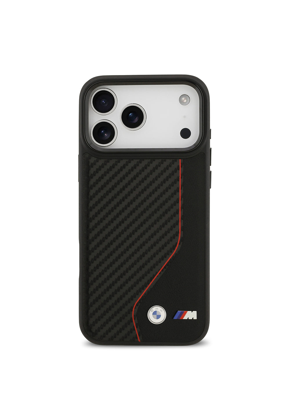 Apple iPhone 17 Pro Max Kılıf BMW Orijinal Lisanslı Manyetik Şarj Uyumlu Metal BMW ve M Logolu PU Karbon Tasarımlı Kapak
