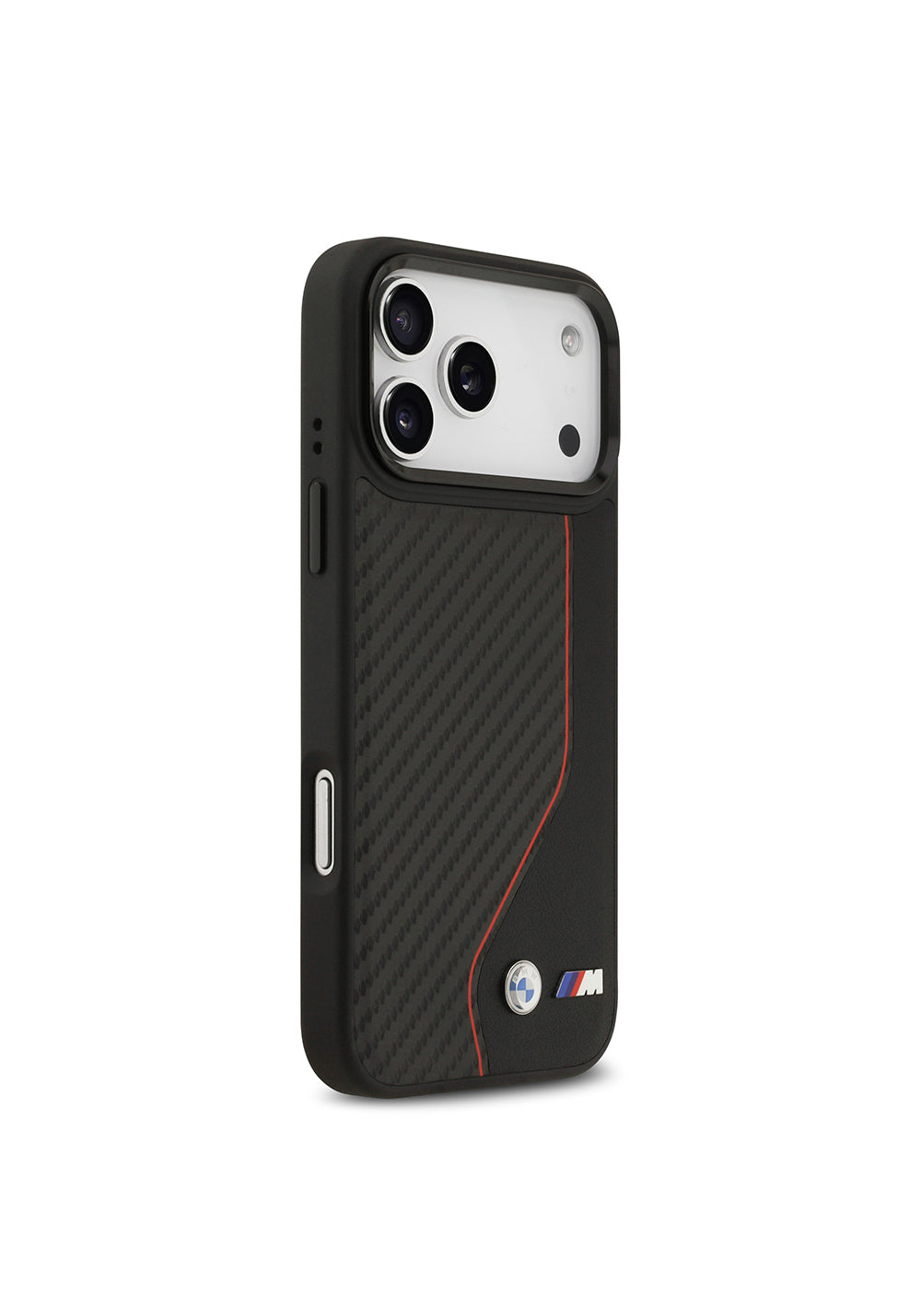 Apple iPhone 17 Pro Max Kılıf BMW Orijinal Lisanslı Manyetik Şarj Uyumlu Metal BMW ve M Logolu PU Karbon Tasarımlı Kapak
