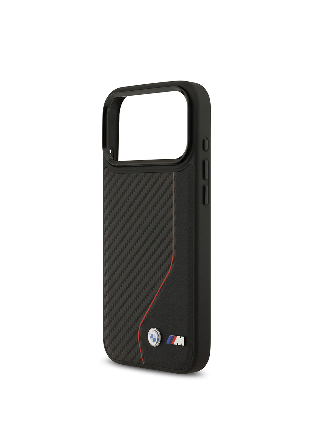 Apple iPhone 17 Pro Max Kılıf BMW Orijinal Lisanslı Manyetik Şarj Uyumlu Metal BMW ve M Logolu PU Karbon Tasarımlı Kapak
