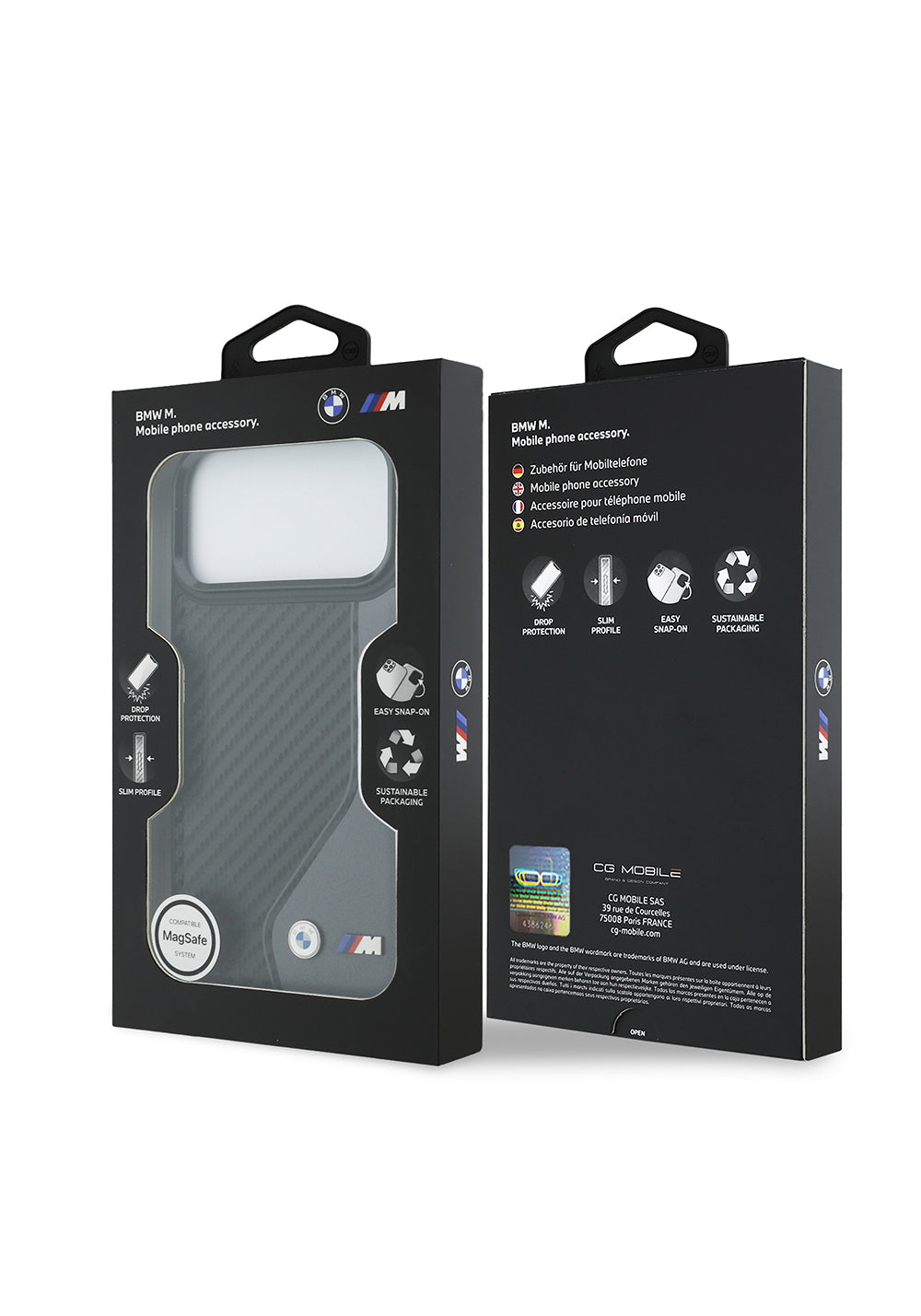 Apple iPhone 17 Pro Max Kılıf BMW Orijinal Lisanslı Manyetik Şarj Uyumlu Metal BMW ve M Logolu PU Karbon Tasarımlı Kapak