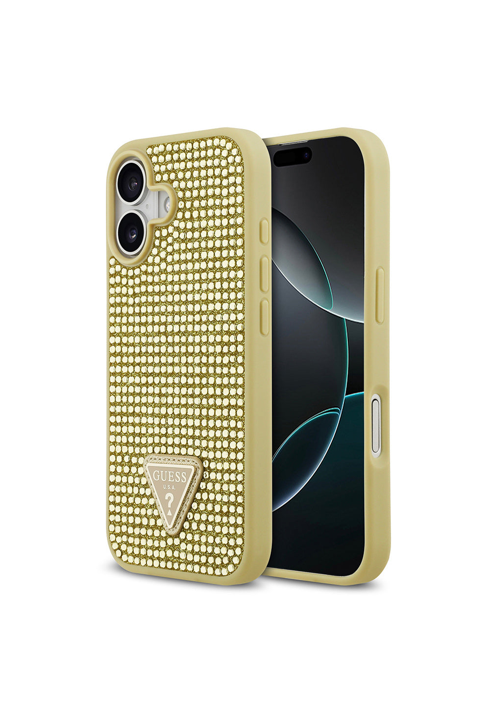 Apple iPhone 17 Kılıf Guess Orijinal Lisanslı Taşlı Arka Yüzey Üçgen Logolu Kapak