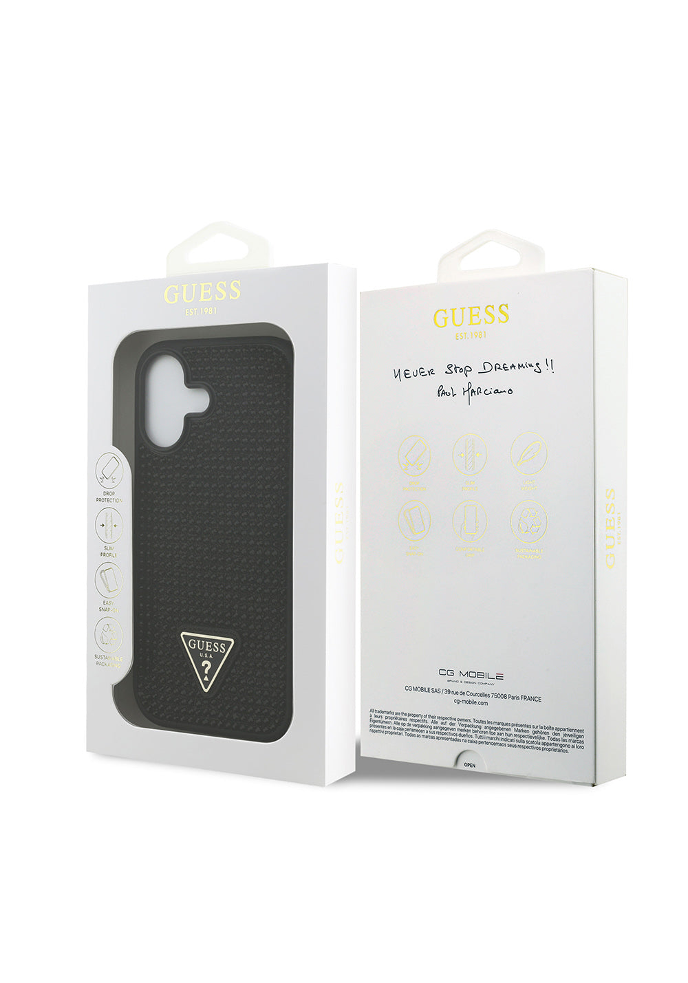 Apple iPhone 17 Kılıf Guess Orijinal Lisanslı Taşlı Arka Yüzey Üçgen Logolu Kapak