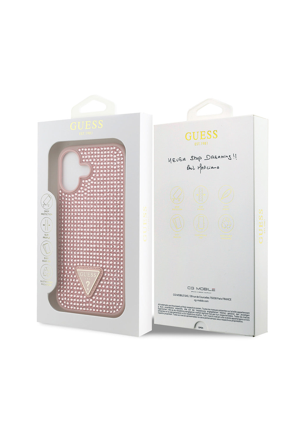 Apple iPhone 17 Kılıf Guess Orijinal Lisanslı Taşlı Arka Yüzey Üçgen Logolu Kapak