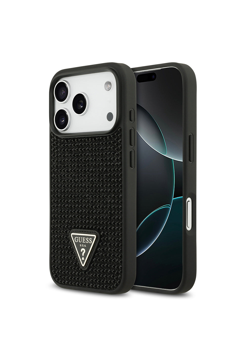 Apple iPhone 17 Pro Kılıf Guess Orijinal Lisanslı Taşlı Arka Yüzey Üçgen Logolu Kapak