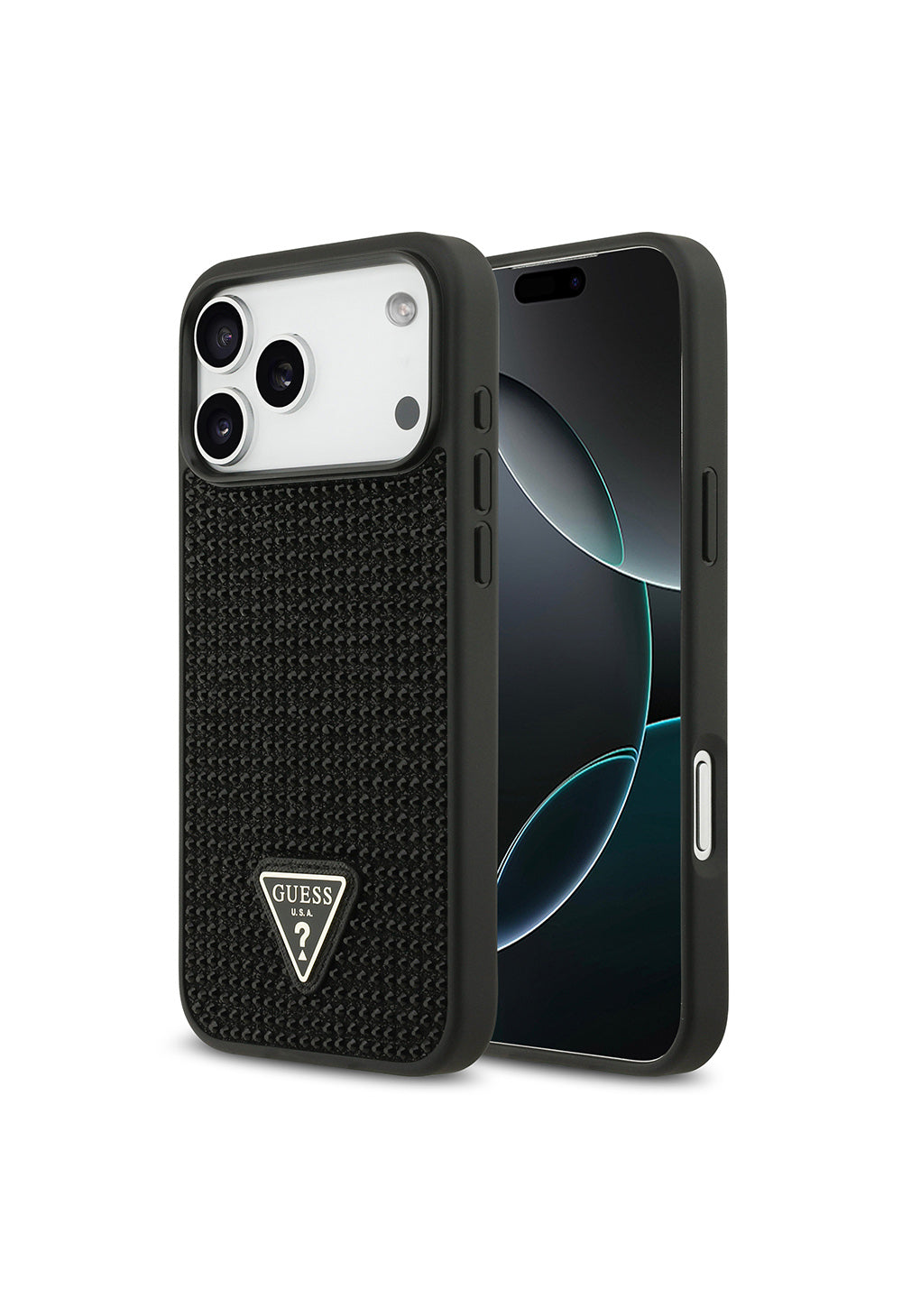 Apple iPhone 17 Pro Max Kılıf Guess Orijinal Lisanslı Taşlı Arka Yüzey Üçgen Logolu Kapak