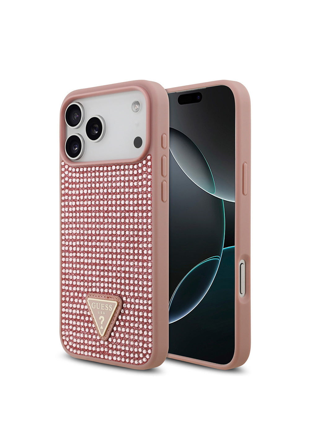 Apple iPhone 17 Pro Max Kılıf Guess Orijinal Lisanslı Taşlı Arka Yüzey Üçgen Logolu Kapak