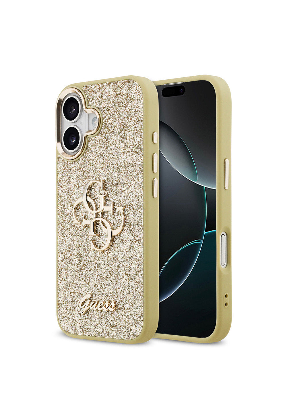 Apple iPhone 17 Kılıf Guess Orijinal Lisanslı 4G Büyük Metal Kamera Çerçeveli ve Logolu Glitter Kapak