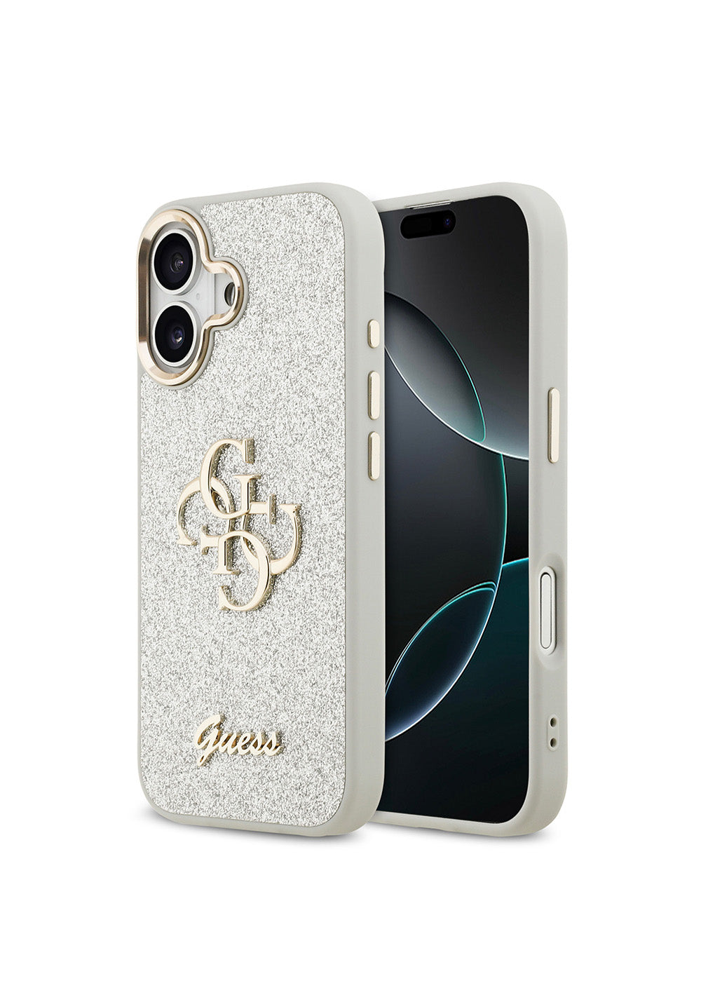Apple iPhone 17 Kılıf Guess Orijinal Lisanslı 4G Büyük Metal Kamera Çerçeveli ve Logolu Glitter Kapak