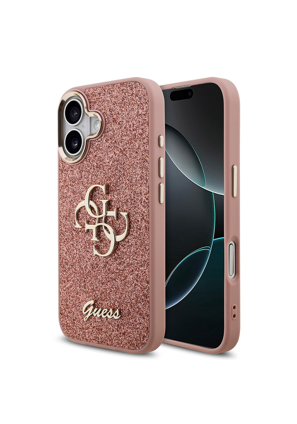 Apple iPhone 17 Kılıf Guess Orijinal Lisanslı 4G Büyük Metal Kamera Çerçeveli ve Logolu Glitter Kapak