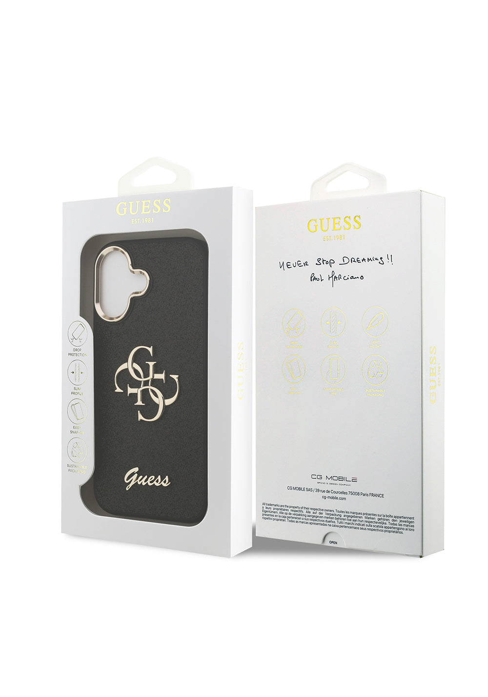 Apple iPhone 17 Kılıf Guess Orijinal Lisanslı 4G Büyük Metal Kamera Çerçeveli ve Logolu Glitter Kapak