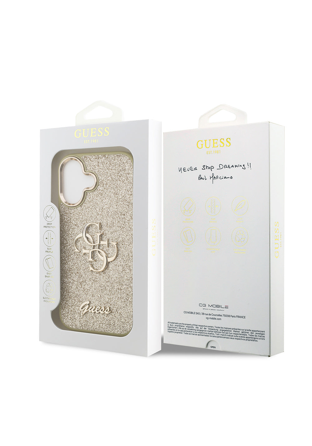 Apple iPhone 17 Kılıf Guess Orijinal Lisanslı 4G Büyük Metal Kamera Çerçeveli ve Logolu Glitter Kapak