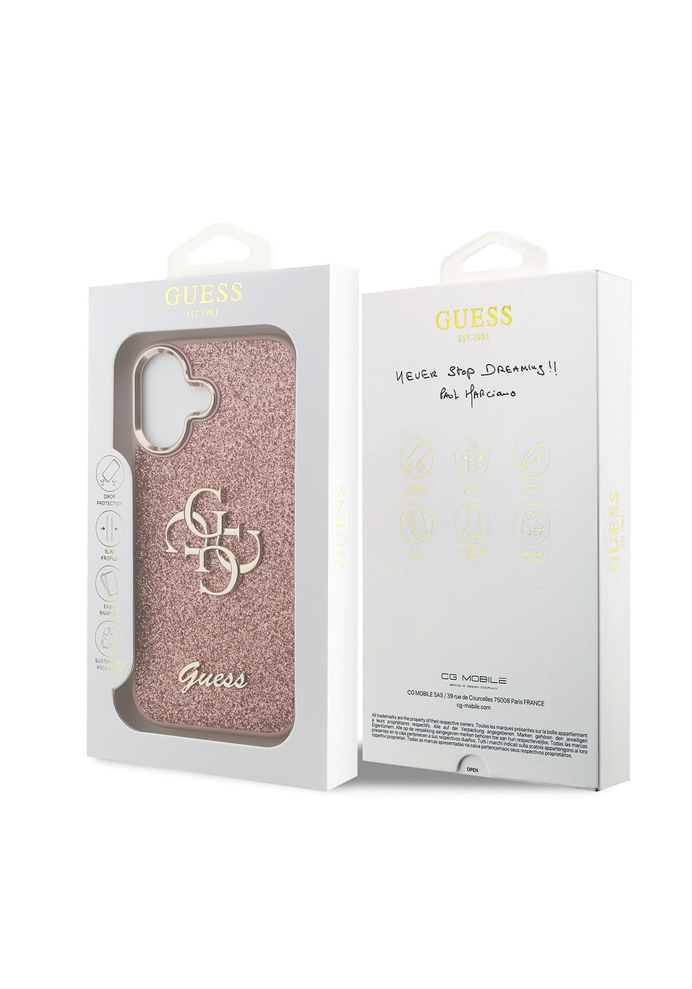 Apple iPhone 17 Kılıf Guess Orijinal Lisanslı 4G Büyük Metal Kamera Çerçeveli ve Logolu Glitter Kapak