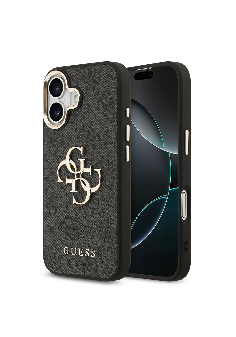 Apple iPhone 17 Kılıf Guess Orijinal Lisanslı Gold Metal Kamera Çerçeveli 4G Desenli Metal Büyük 4G ve Yazı Logolu Kapak