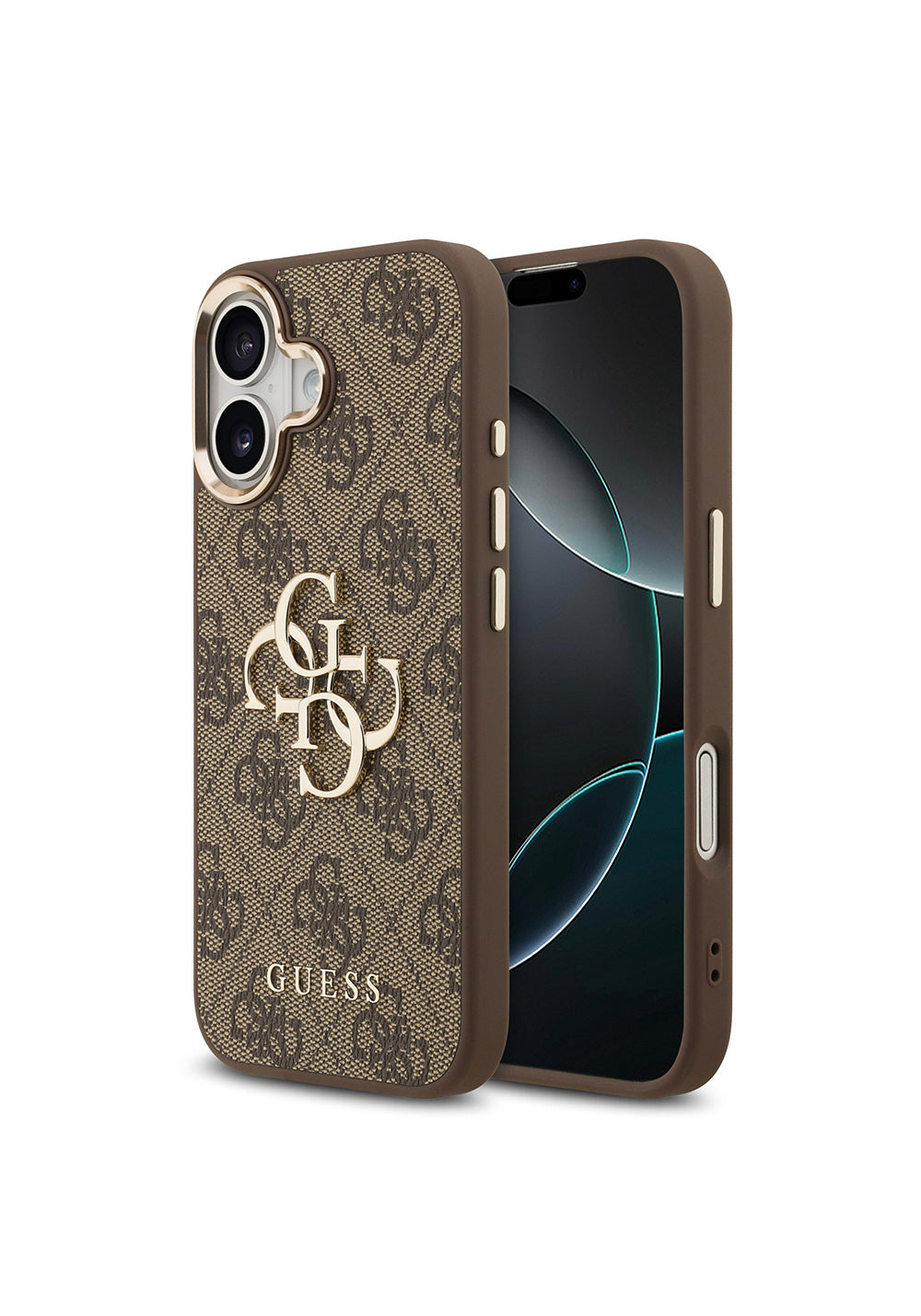 Apple iPhone 17 Kılıf Guess Orijinal Lisanslı Gold Metal Kamera Çerçeveli 4G Desenli Metal Büyük 4G ve Yazı Logolu Kapak