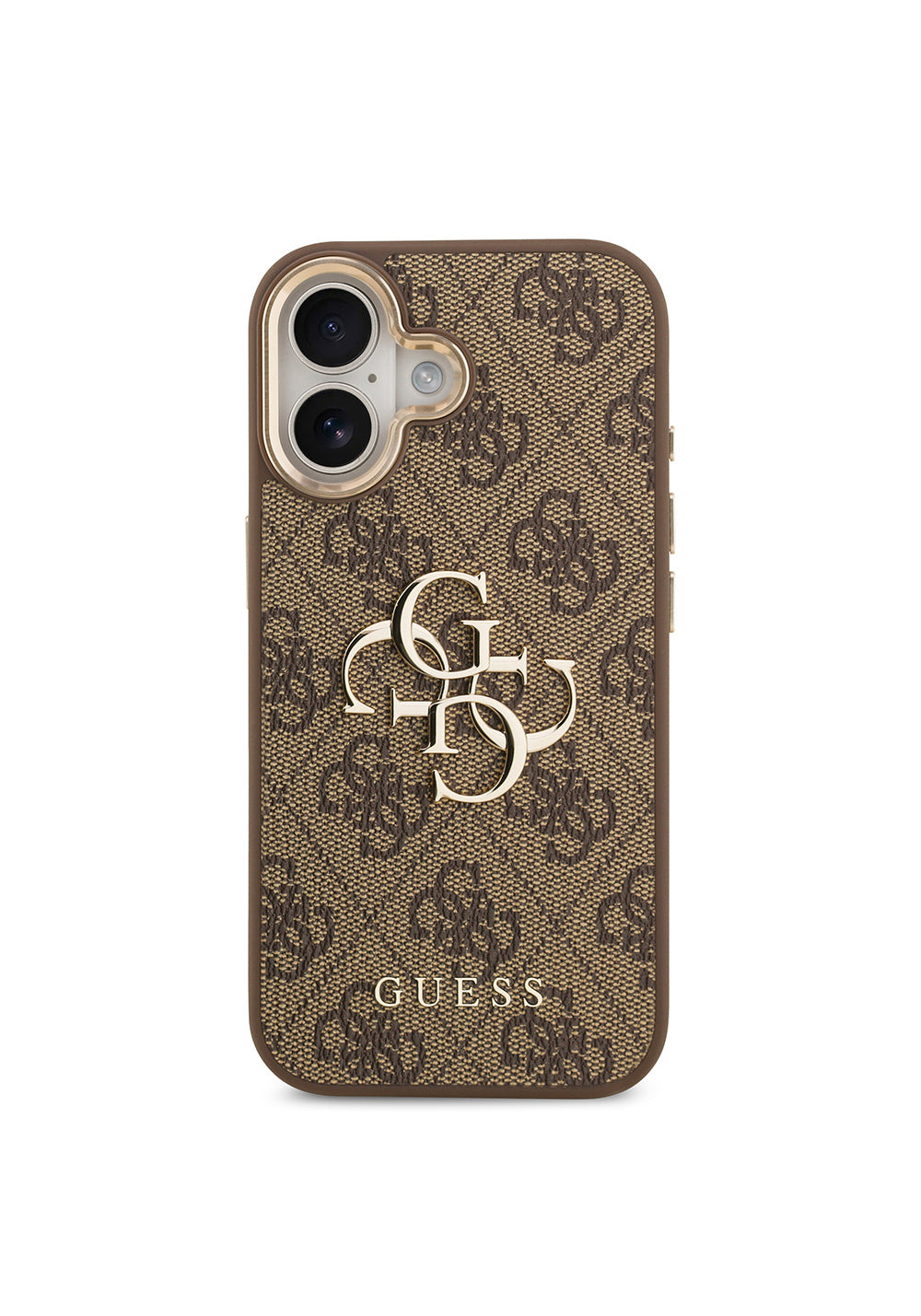 Apple iPhone 17 Kılıf Guess Orijinal Lisanslı Gold Metal Kamera Çerçeveli 4G Desenli Metal Büyük 4G ve Yazı Logolu Kapak