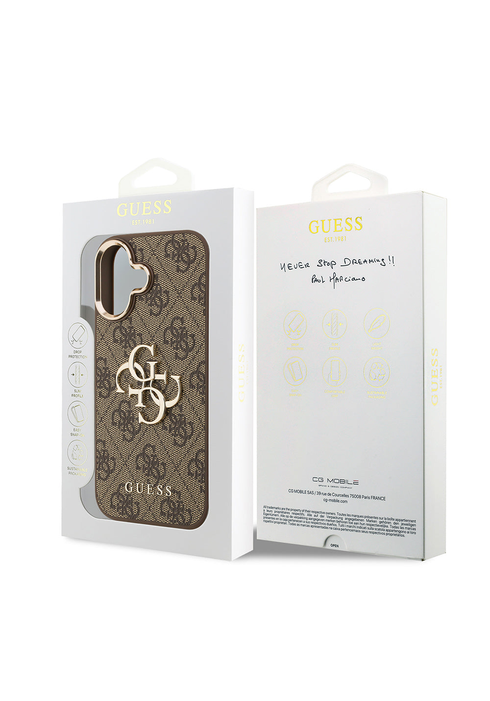 Apple iPhone 17 Kılıf Guess Orijinal Lisanslı Gold Metal Kamera Çerçeveli 4G Desenli Metal Büyük 4G ve Yazı Logolu Kapak