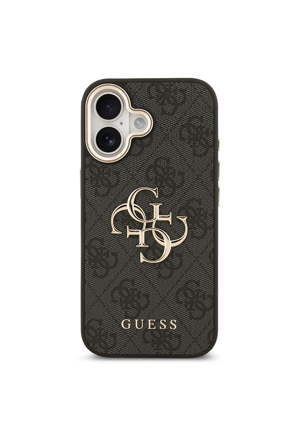 Apple iPhone 17 Kılıf Guess Orijinal Lisanslı Gold Metal Kamera Çerçeveli 4G Desenli Metal Büyük 4G ve Yazı Logolu Kapak
