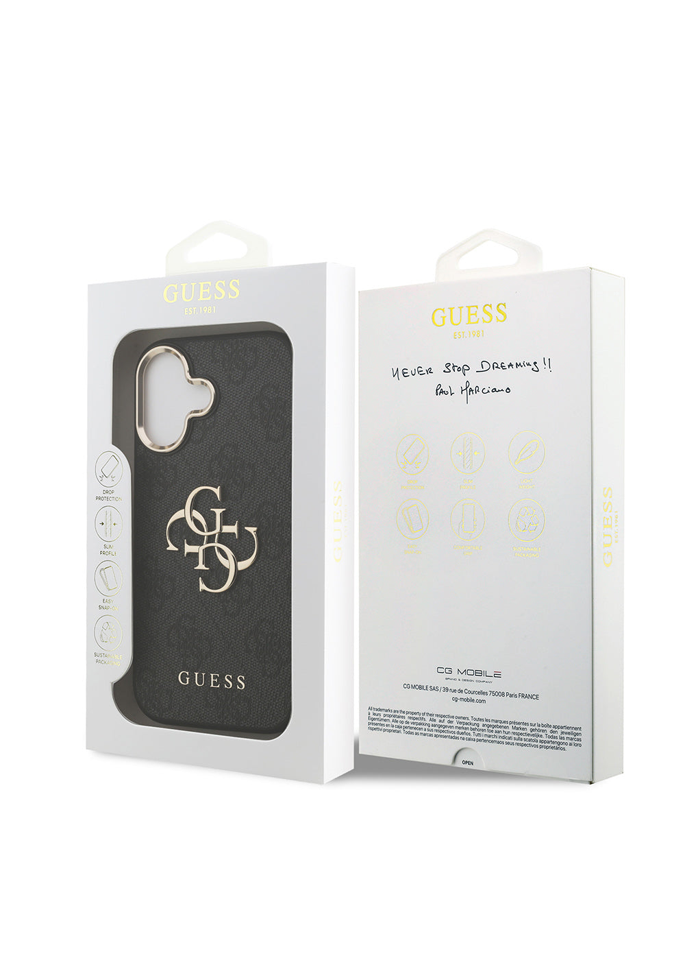 Apple iPhone 17 Kılıf Guess Orijinal Lisanslı Gold Metal Kamera Çerçeveli 4G Desenli Metal Büyük 4G ve Yazı Logolu Kapak