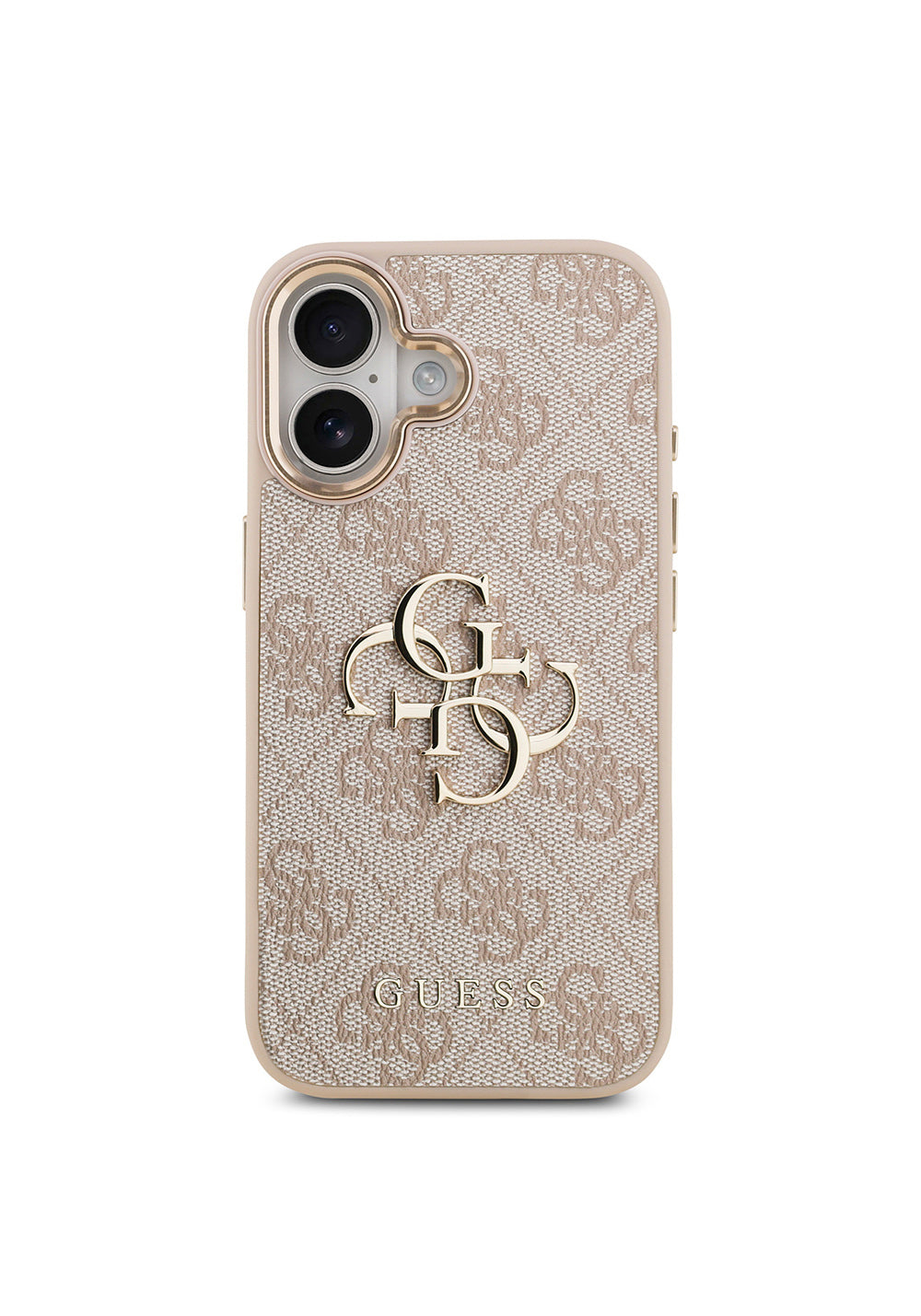 Apple iPhone 17 Kılıf Guess Orijinal Lisanslı Gold Metal Kamera Çerçeveli 4G Desenli Metal Büyük 4G ve Yazı Logolu Kapak
