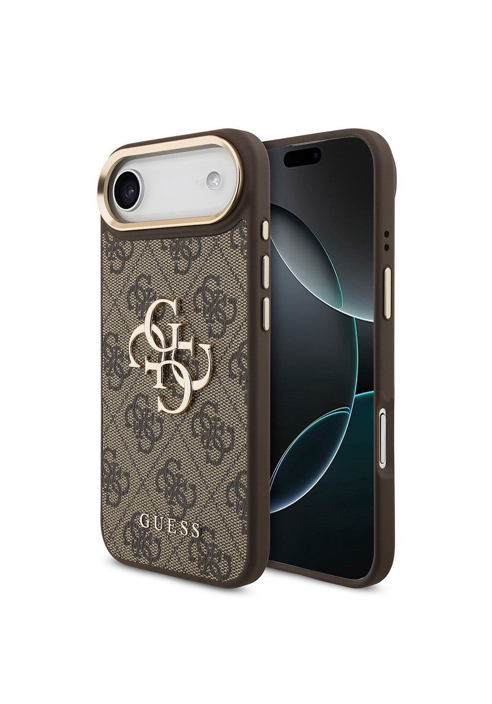 Apple iPhone 17 Air Kılıf Guess Orijinal Lisanslı Gold Metal Kamera Çerçeveli 4G Desenli Metal Büyük 4G ve Yazı Logolu Kapak