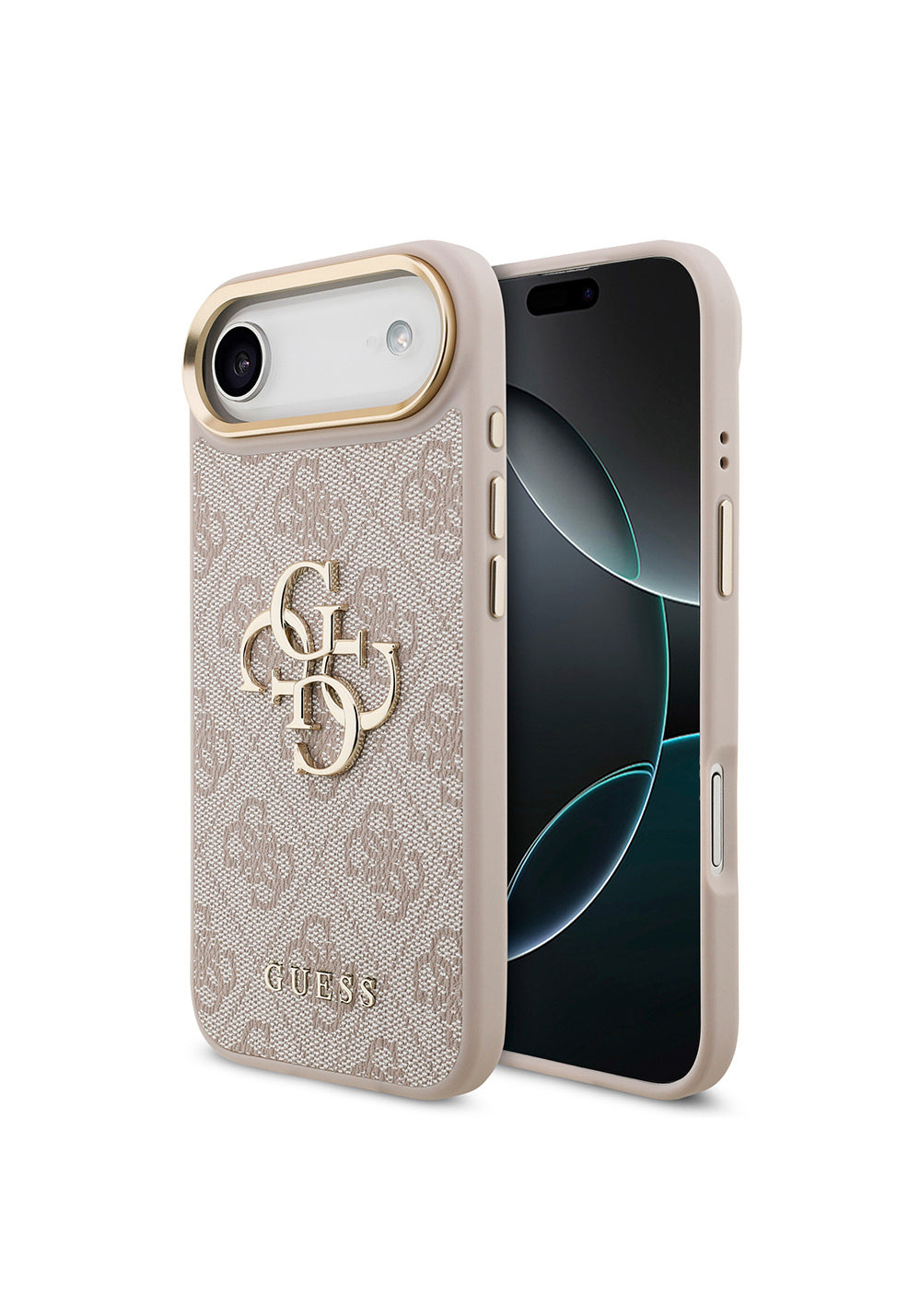 Apple iPhone 17 Air Kılıf Guess Orijinal Lisanslı Gold Metal Kamera Çerçeveli 4G Desenli Metal Büyük 4G ve Yazı Logolu Kapak