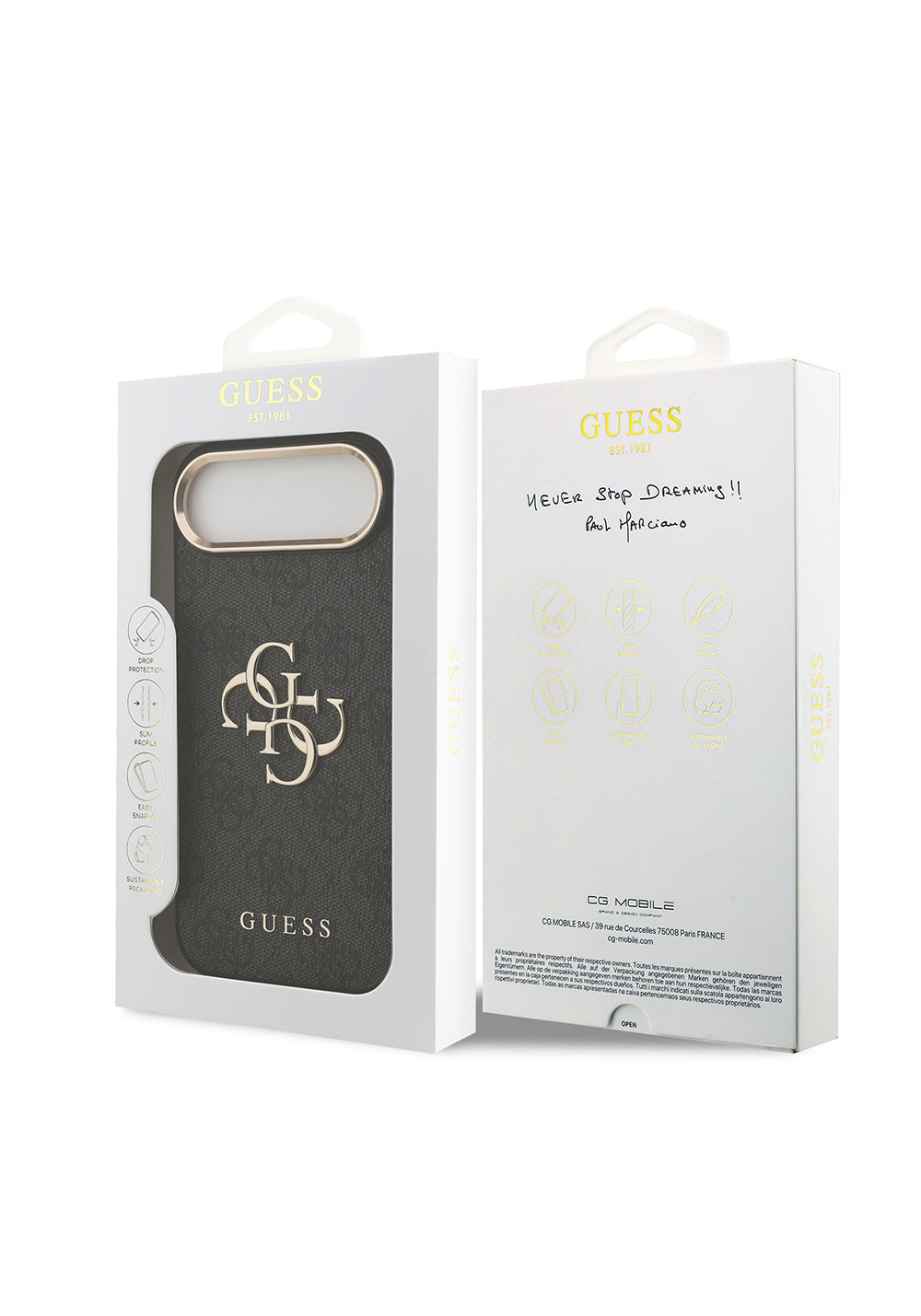 Apple iPhone 17 Air Kılıf Guess Orijinal Lisanslı Gold Metal Kamera Çerçeveli 4G Desenli Metal Büyük 4G ve Yazı Logolu Kapak