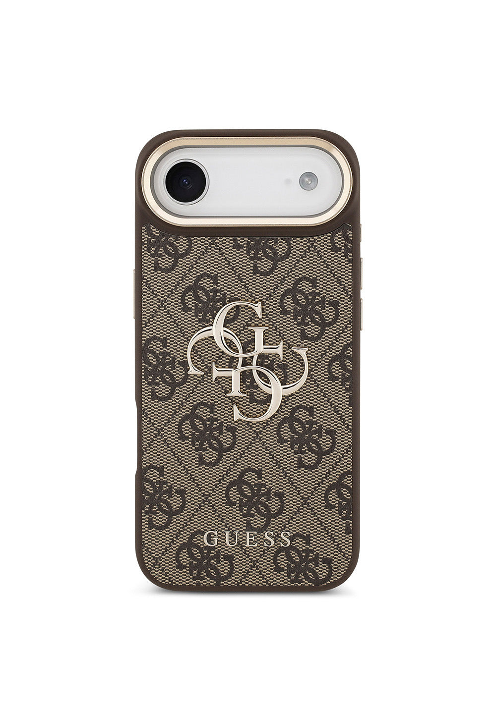 Apple iPhone 17 Air Kılıf Guess Orijinal Lisanslı Gold Metal Kamera Çerçeveli 4G Desenli Metal Büyük 4G ve Yazı Logolu Kapak
