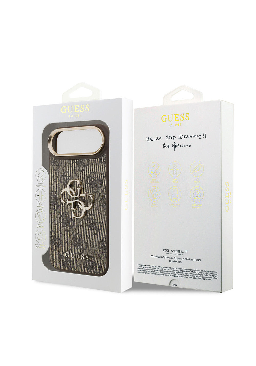 Apple iPhone 17 Air Kılıf Guess Orijinal Lisanslı Gold Metal Kamera Çerçeveli 4G Desenli Metal Büyük 4G ve Yazı Logolu Kapak