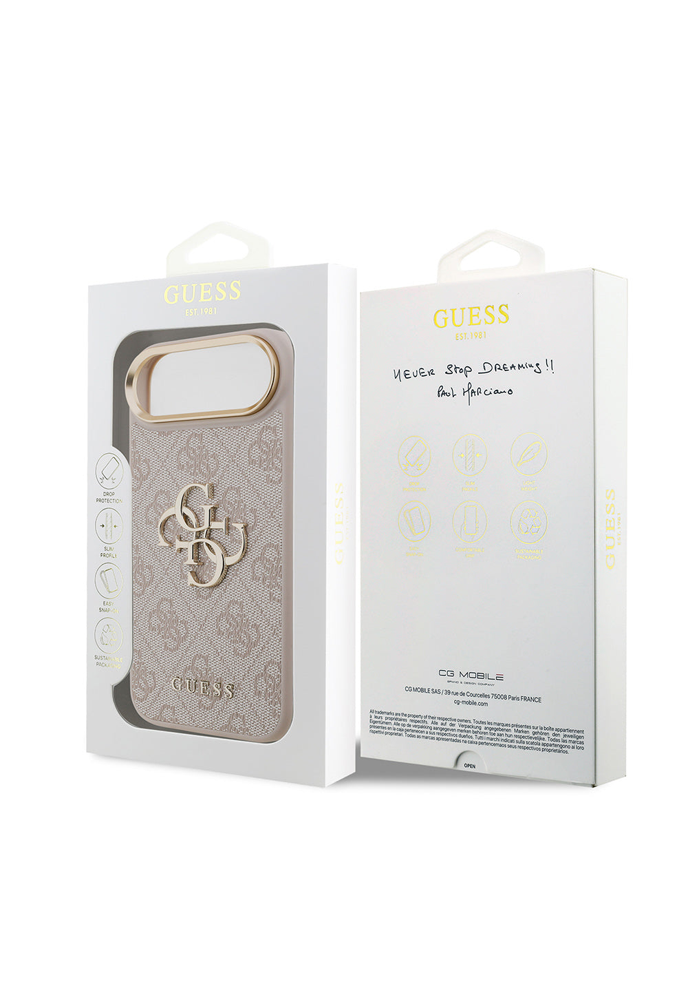 Apple iPhone 17 Air Kılıf Guess Orijinal Lisanslı Gold Metal Kamera Çerçeveli 4G Desenli Metal Büyük 4G ve Yazı Logolu Kapak