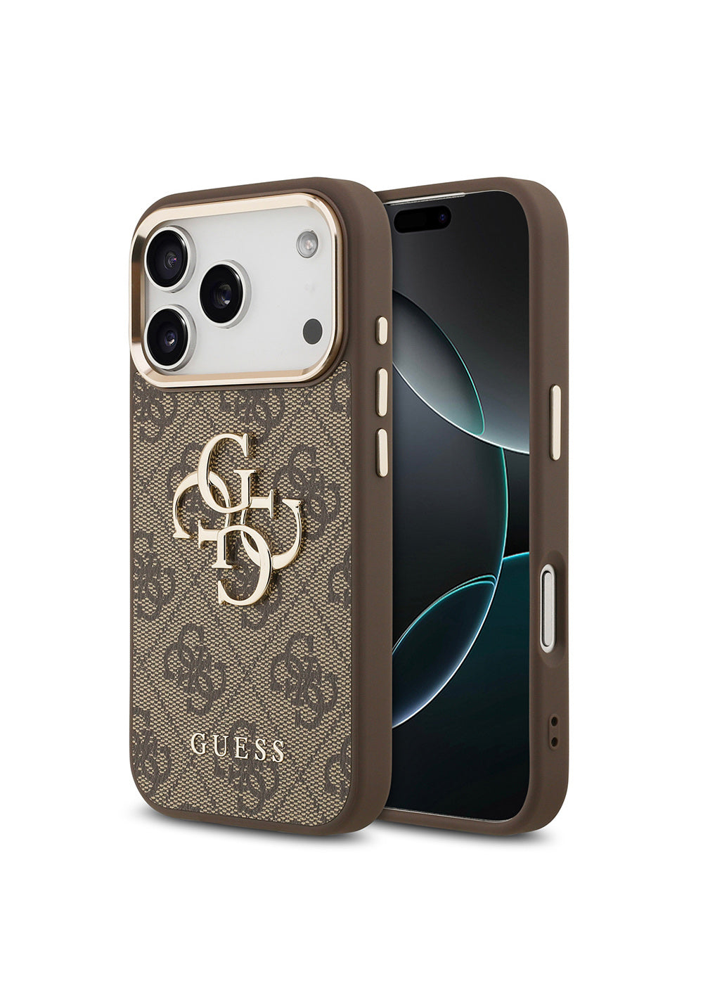 Apple iPhone 17 Pro Max Kılıf Guess Orijinal Lisanslı Gold Metal Kamera Çerçeveli 4G Desenli Metal Büyük 4G ve Yazı Logolu Kapak