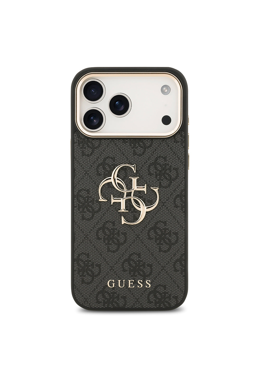Apple iPhone 17 Pro Max Kılıf Guess Orijinal Lisanslı Gold Metal Kamera Çerçeveli 4G Desenli Metal Büyük 4G ve Yazı Logolu Kapak
