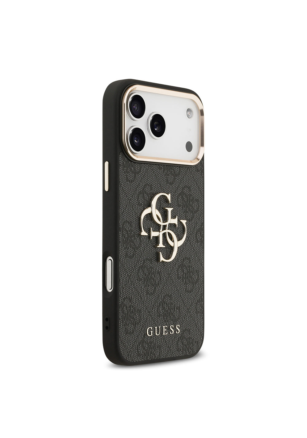 Apple iPhone 17 Pro Max Kılıf Guess Orijinal Lisanslı Gold Metal Kamera Çerçeveli 4G Desenli Metal Büyük 4G ve Yazı Logolu Kapak