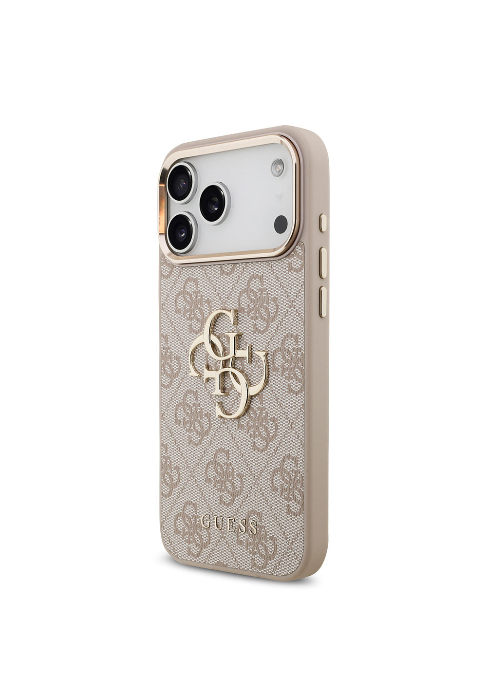 Apple iPhone 17 Pro Max Kılıf Guess Orijinal Lisanslı Gold Metal Kamera Çerçeveli 4G Desenli Metal Büyük 4G ve Yazı Logolu Kapak
