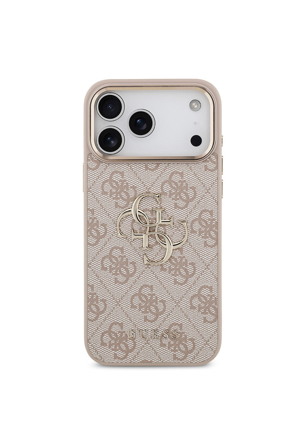 Apple iPhone 17 Pro Max Kılıf Guess Orijinal Lisanslı Gold Metal Kamera Çerçeveli 4G Desenli Metal Büyük 4G ve Yazı Logolu Kapak