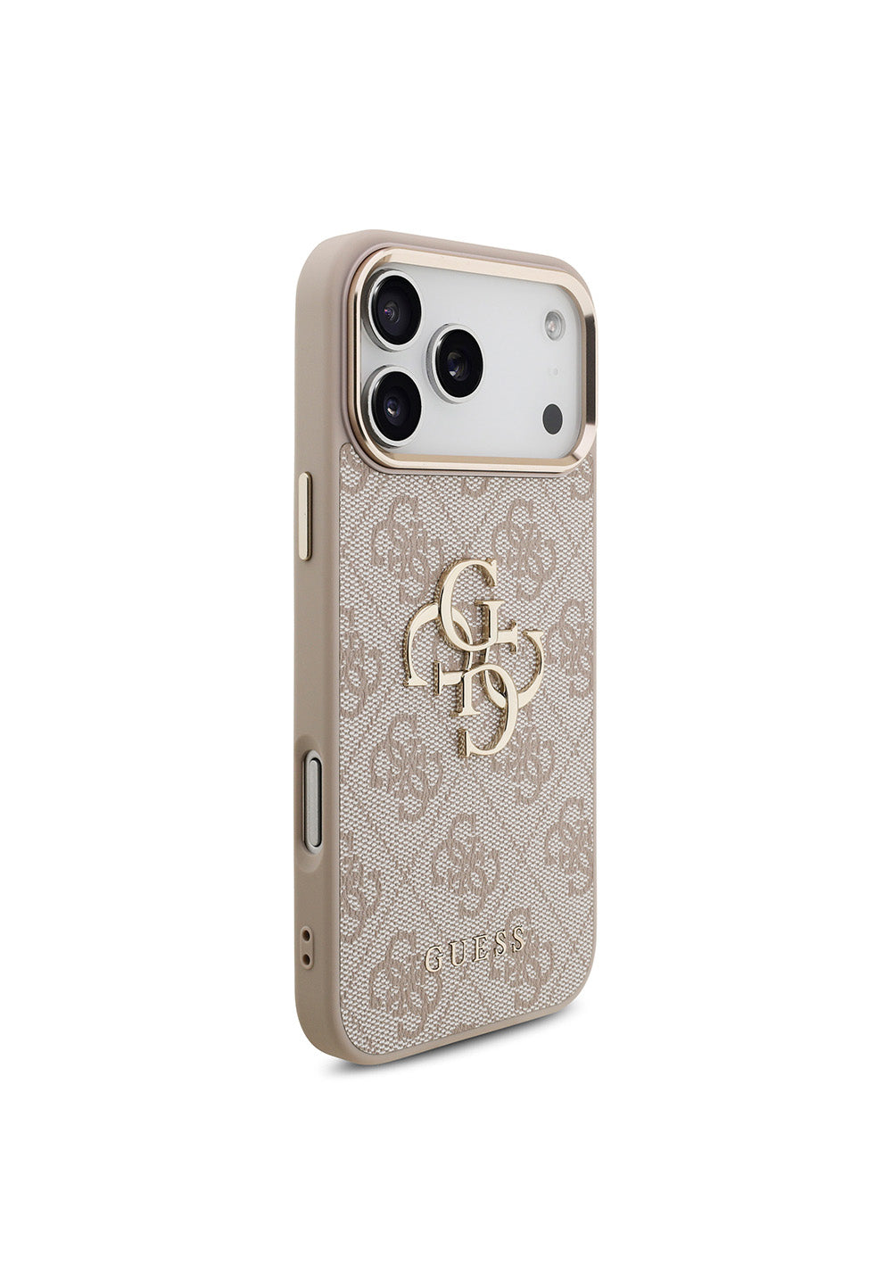Apple iPhone 17 Pro Max Kılıf Guess Orijinal Lisanslı Gold Metal Kamera Çerçeveli 4G Desenli Metal Büyük 4G ve Yazı Logolu Kapak