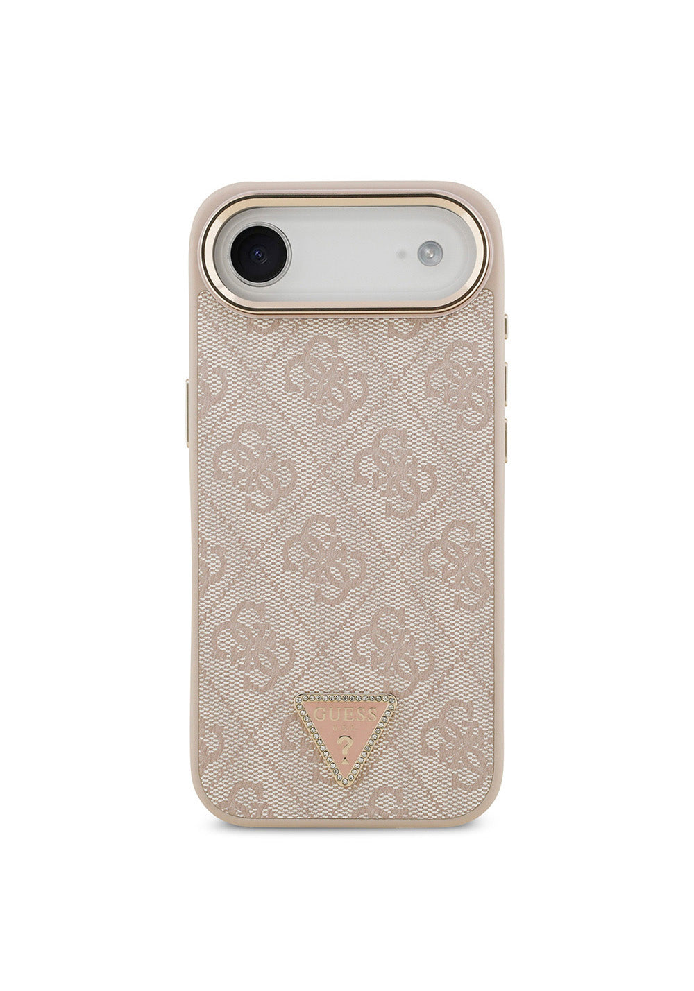 Apple iPhone 17 Air Kılıf Guess Orijinal Lisanslı Manyetik Şarj Uyumlu Gold Metal Kamera Çerçeveli Taşlı Üçgen Logo 4G Desenli Kapak