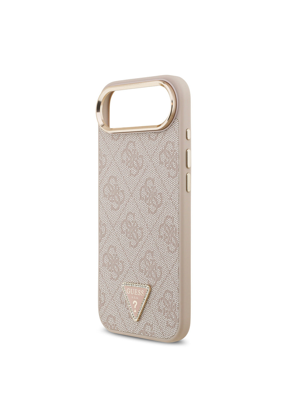 Apple iPhone 17 Air Kılıf Guess Orijinal Lisanslı Manyetik Şarj Uyumlu Gold Metal Kamera Çerçeveli Taşlı Üçgen Logo 4G Desenli Kapak