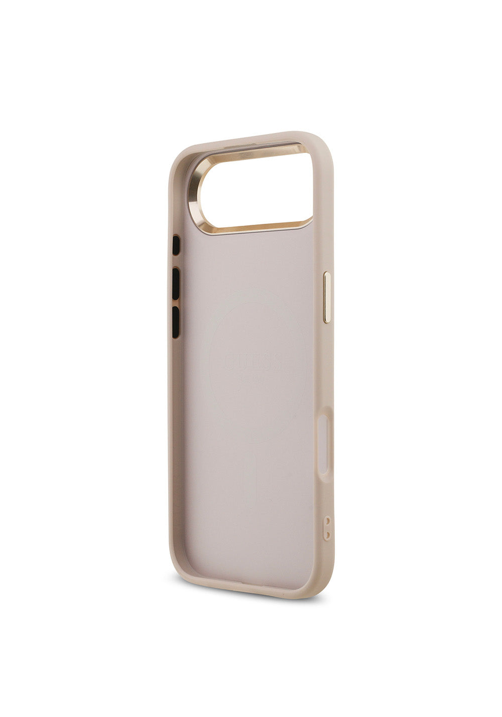 Apple iPhone 17 Air Kılıf Guess Orijinal Lisanslı Manyetik Şarj Uyumlu Gold Metal Kamera Çerçeveli Taşlı Üçgen Logo 4G Desenli Kapak
